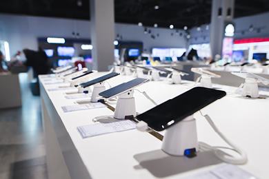 display of cell phones and tablets